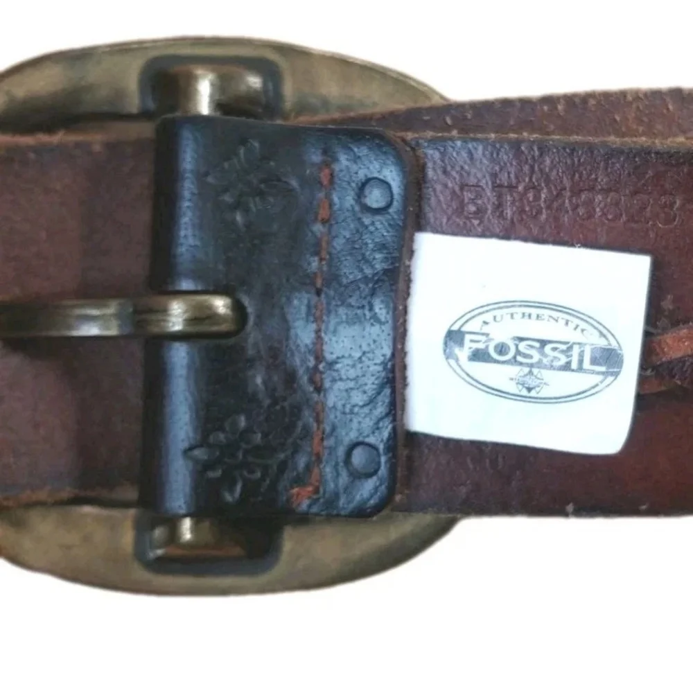 Fossil Tooled Leather Belt Dark Brown Braided Plus 36